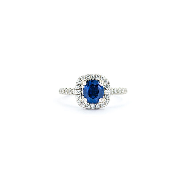 Ring Halo .50ctw Round Diamonds 1.00ct Sapphire 14kw sz7 9.5x9.5 124060175