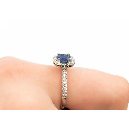 Ring Halo .50ctw Round Diamonds 1.00ct Sapphire 14kw sz7 9.5x9.5 124060175