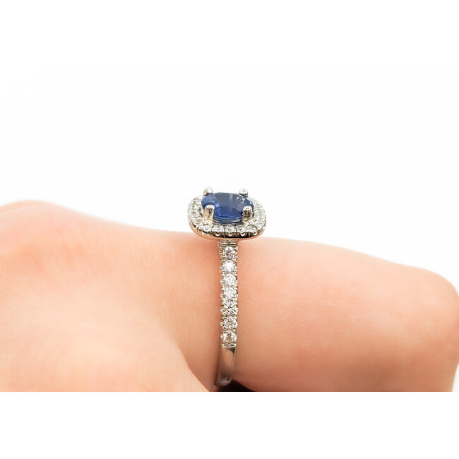 Ring Halo .50ctw Round Diamonds 1.00ct Sapphire 14kw sz7 9.5x9.5 124060175