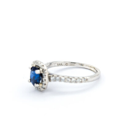 Ring Halo .50ctw Round Diamonds 1.00ct Sapphire 14kw sz7 9.5x9.5 124060175