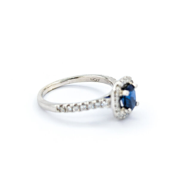 Ring Halo .50ctw Round Diamonds 1.00ct Sapphire 14kw sz7 9.5x9.5 124060175