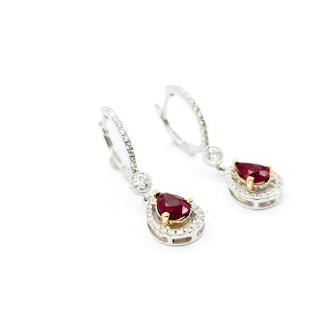 Earrings Dangle .64ctw Round Diamonds 1.63ctw Rubies 30x9.5mm 14ktt 124064150