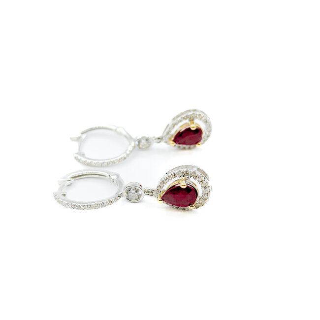 Earrings Dangle .64ctw Round Diamonds 1.63ctw Rubies 30x9.5mm 14ktt 124064150