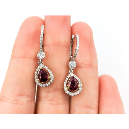 Earrings Dangle .64ctw Round Diamonds 1.63ctw Rubies 30x9.5mm 14ktt 124064150