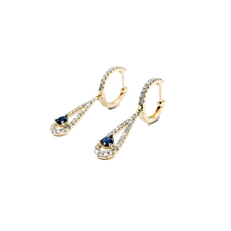 Earrings Dangle .39ctw Single Cut Diamonds .29ctw Sapphires 29x6mm 14ky 124064152