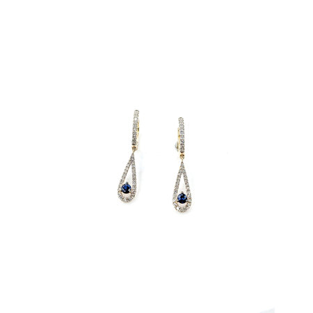 Earrings Dangle .39ctw Single Cut Diamonds .29ctw Sapphires 29x6mm 14ky 124064152