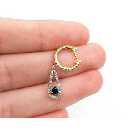 Earrings Dangle .39ctw Single Cut Diamonds .29ctw Sapphires 29x6mm 14ky 124064152