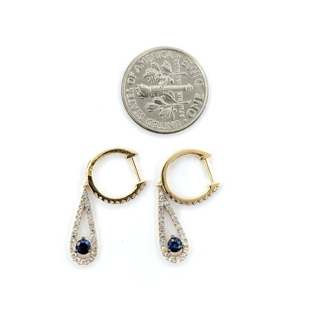 Earrings Dangle .39ctw Single Cut Diamonds .29ctw Sapphires 29x6mm 14ky 124064152