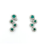  Earrings Dangle .60ctw Round Diamonds Halo Friction Back 1.43ctw Emeralds 26x12mm 18kw & Platinum 224064167