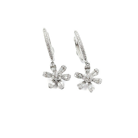 Earrings Floral Dangle .47ctw Round/Baguette Diamonds 14kw 124064009