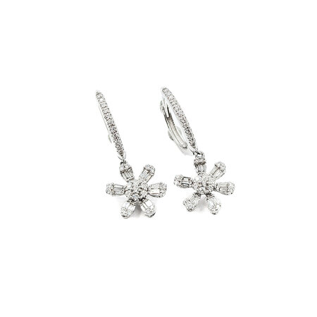 Earrings Floral Dangle .47ctw Round/Baguette Diamonds 14kw 124064009