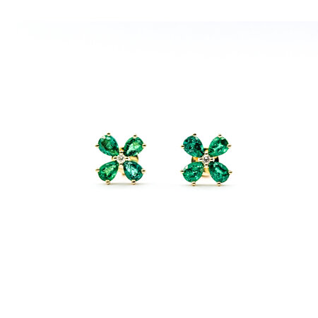 Earrings Stud .03ctw Round Diamonds 1.20ctw Emeralds 9.5mm 14ky 124064156