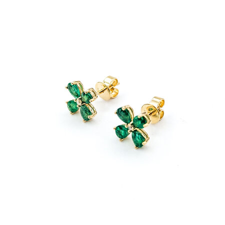 Earrings Stud .03ctw Round Diamonds 1.20ctw Emeralds 9.5mm 14ky 124064156