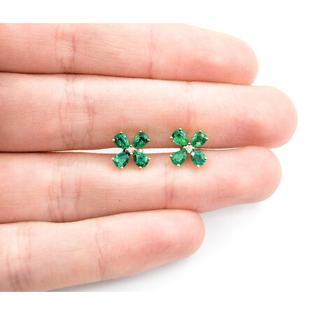 Earrings Stud .03ctw Round Diamonds 1.20ctw Emeralds 9.5mm 14ky 124064156