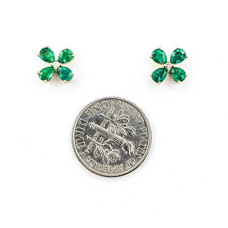 Earrings Stud .03ctw Round Diamonds 1.20ctw Emeralds 9.5mm 14ky 124064156