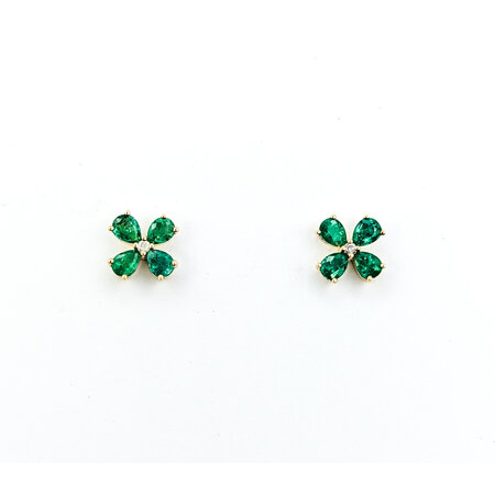 Earrings Stud .03ctw Round Diamonds 1.20ctw Emeralds 9.5mm 14ky 124064156