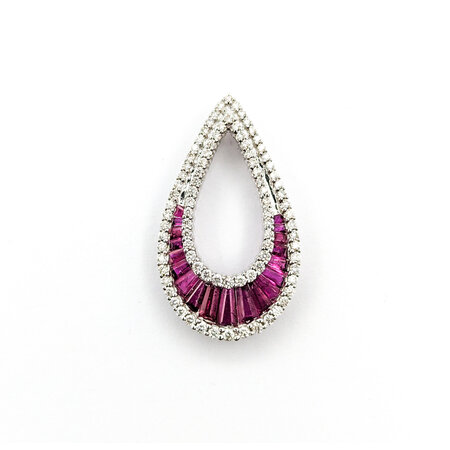 Pendant Teardrop .29ctw Round Diamonds .74ctw Ruby 23x13 14kw " 124061251