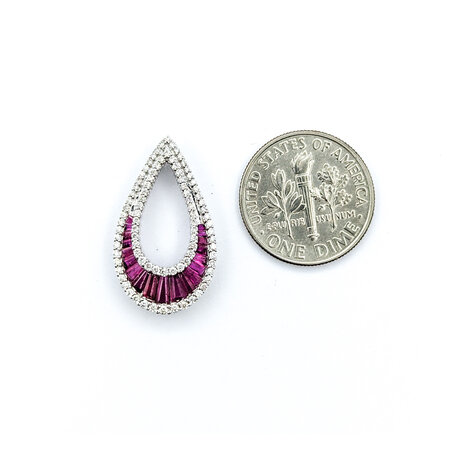 Pendant Teardrop .29ctw Round Diamonds .74ctw Ruby 23x13 14kw " 124061251