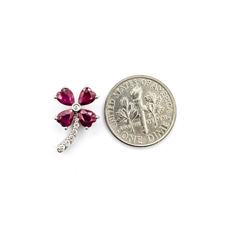 Pendant Flower .08ctw Round Diamonds 1.48ctw Rubies 18x11 14kw " 124061252