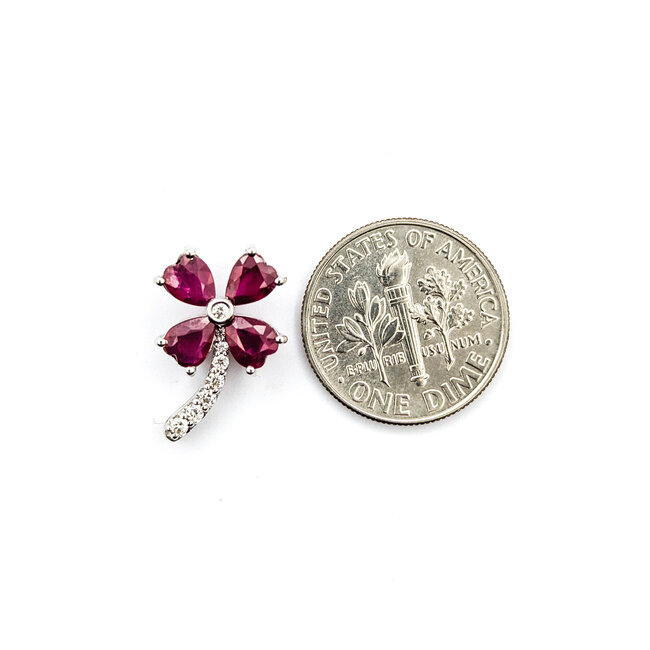 Pendant Flower .08ctw Round Diamonds 1.48ctw Rubies 18x11 14kw " 124061252