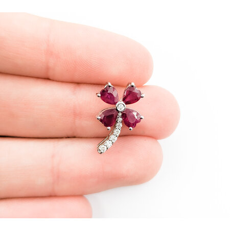 Pendant Flower .08ctw Round Diamonds 1.48ctw Rubies 18x11 14kw " 124061252