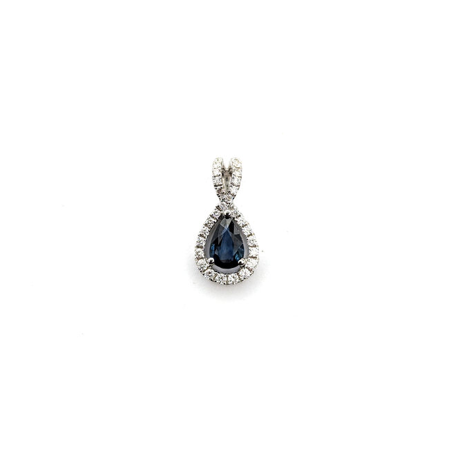 Pendant Halo .14ctw Round Diamonds .48ctw Sapphire 15x7.5 14kw " 124061255