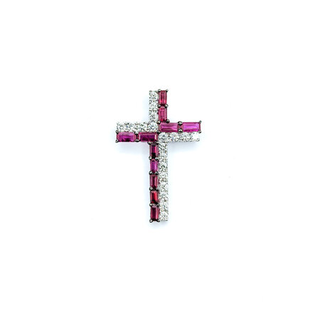 Pendant Cross .39ctw Round Diamonds .82ctw Ruby 25x16 14kw " 124061250