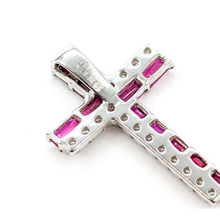 Pendant Cross .39ctw Round Diamonds .82ctw Ruby 25x16 14kw " 124061250