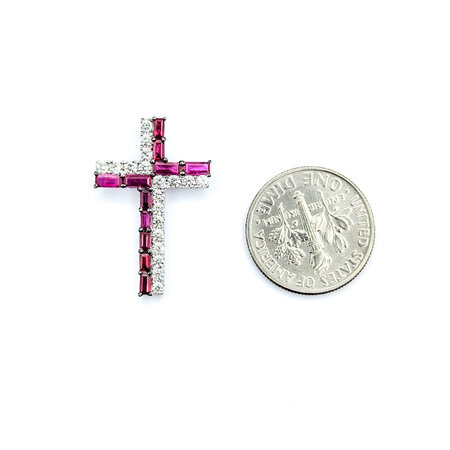 Pendant Cross .39ctw Round Diamonds .82ctw Ruby 25x16 14kw " 124061250