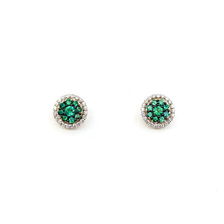 Earrings Stud .31ctw Round Diamonds .56ctw Emeralds 10mm 14ky 124064155