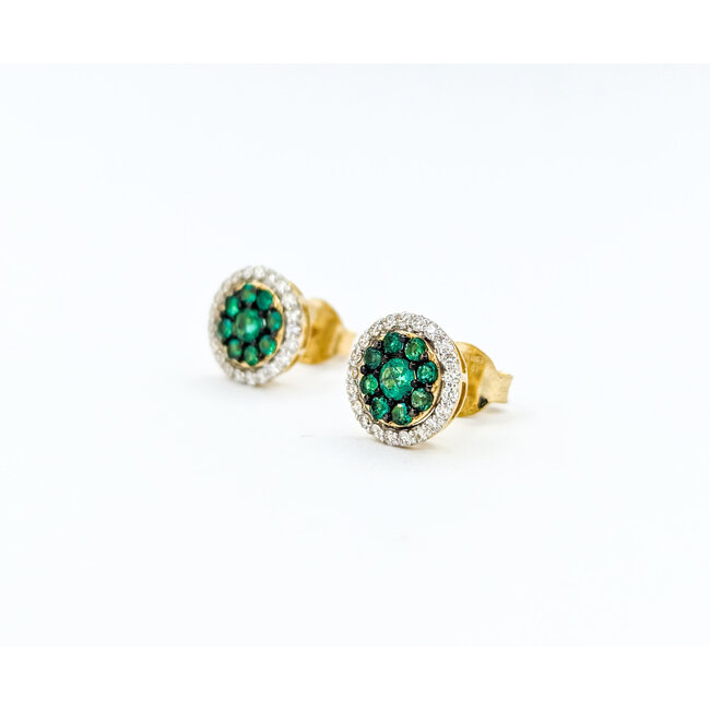 Earrings Stud .31ctw Round Diamonds .56ctw Emeralds 10mm 14ky 124064155