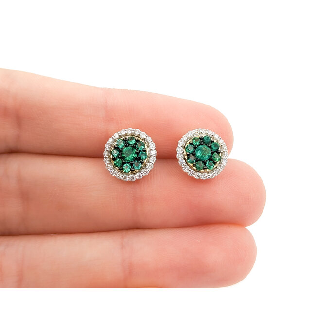 Earrings Stud .31ctw Round Diamonds .56ctw Emeralds 10mm 14ky 124064155