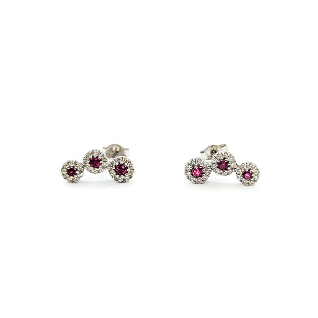 Earrings Stud .35ctw Round Diamonds .35ctw Ruby 14.5x6.5mm 14kw 124064154