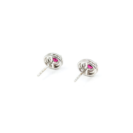 Earrings Stud .22ctw Round Diamonds .97ctw Ruby 9x7mm 14kw 124064158