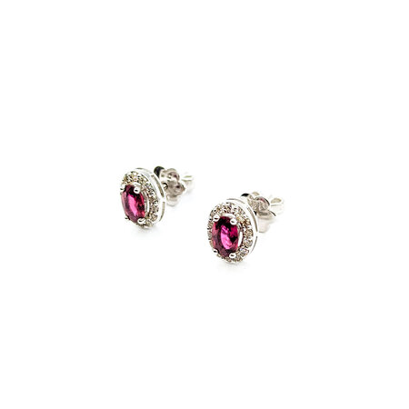 Earrings Stud .22ctw Round Diamonds .97ctw Ruby 9x7mm 14kw 124064158