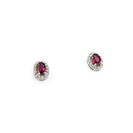 Earrings Stud .22ctw Round Diamonds .97ctw Ruby 9x7mm 14kw 124064158