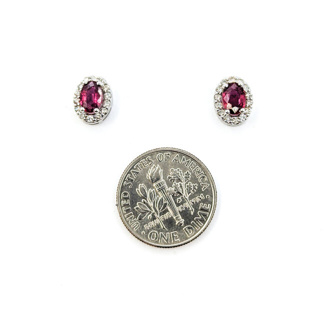 Earrings Stud .22ctw Round Diamonds .97ctw Ruby 9x7mm 14kw 124064158