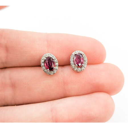 Earrings Stud .22ctw Round Diamonds .97ctw Ruby 9x7mm 14kw 124064158