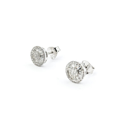 Earrings Stud .73ctw Round/Baguette Diamonds Cocktail 14kw 9.25mm 124064006