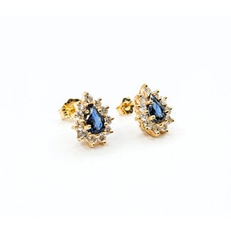 Earrings Halo .55ctw Round Diamonds Friction Back 1.00ctw Sapphires 11x9mm 14ky 224064164