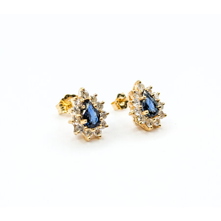 Earrings Halo .55ctw Round Diamonds Friction Back 1.00ctw Sapphires 11x9mm 14ky 224064164