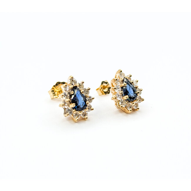Earrings Halo .55ctw Round Diamonds Friction Back 1.00ctw Sapphires 11x9mm 14ky 224064164