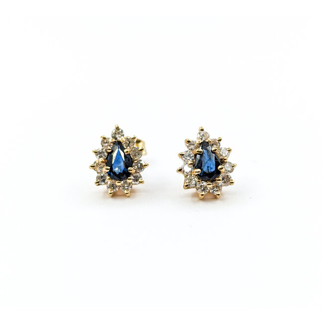 Earrings Halo .55ctw Round Diamonds Friction Back 1.00ctw Sapphires 11x9mm 14ky 224064164