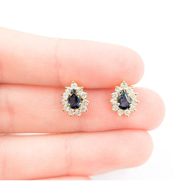 Earrings Halo .55ctw Round Diamonds Friction Back 1.00ctw Sapphires 11x9mm 14ky 224064164