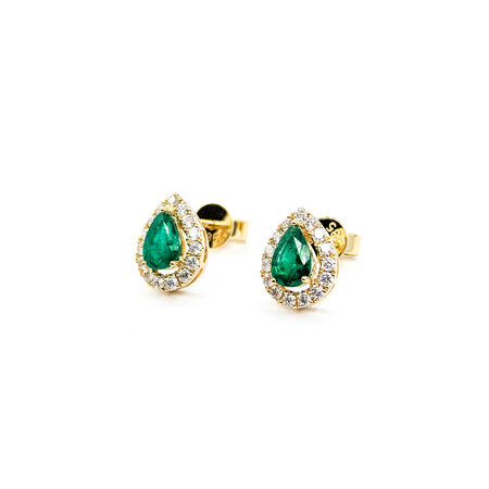 Earrings Stud .32ctw Round Diamonds .72ctw Emeralds 10x8mm 14ky 124064151