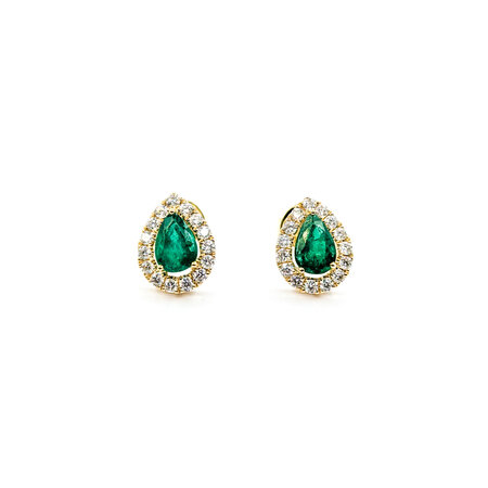 Earrings Stud .32ctw Round Diamonds .72ctw Emeralds 10x8mm 14ky 124064151