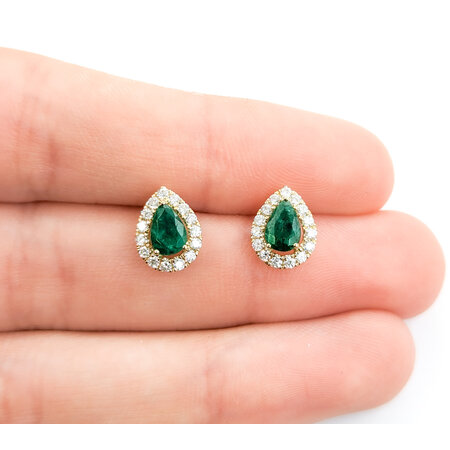 Earrings Stud .32ctw Round Diamonds .72ctw Emeralds 10x8mm 14ky 124064151