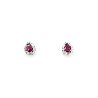 Earrings Stud .32ctw Round Diamonds .68ctw Rubies 10x8mm 14kw 124064153