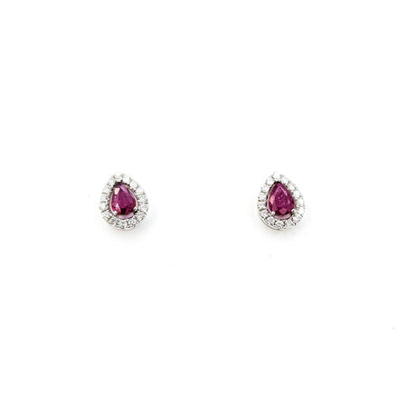 Earrings Stud .32ctw Round Diamonds .68ctw Ruby 10x8mm 14kw 124064153