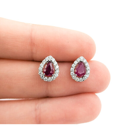 Earrings Stud .32ctw Round Diamonds .68ctw Ruby 10x8mm 14kw 124064153